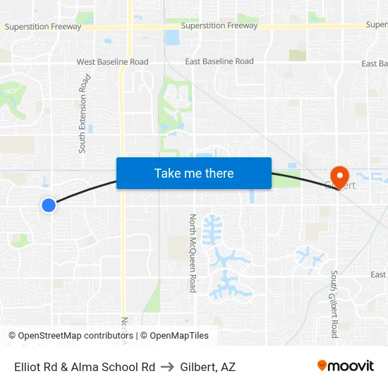 Elliot Rd & Alma School Rd to Gilbert, AZ map