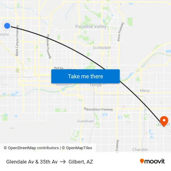 Glendale Av & 35th Av to Gilbert, AZ map