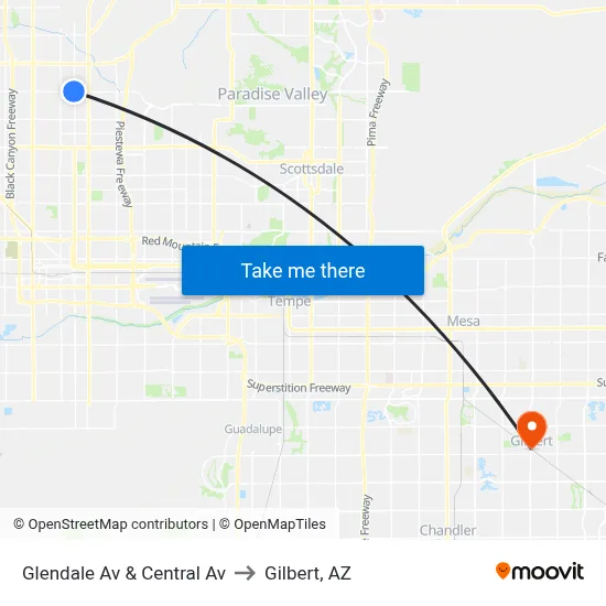 Glendale Av & Central Av to Gilbert, AZ map