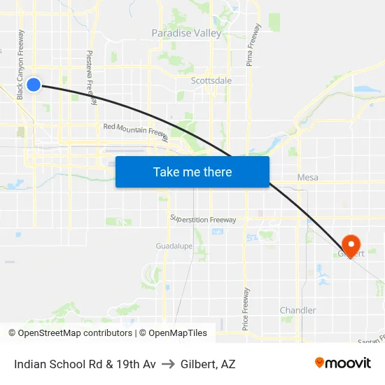 Indian School Rd & 19th Av to Gilbert, AZ map