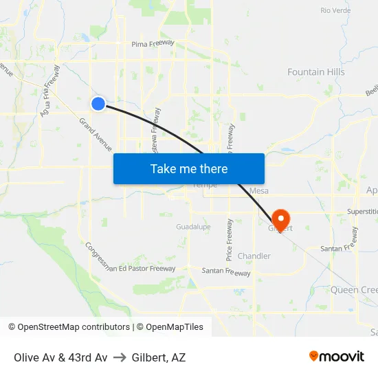 Olive Av & 43rd Av to Gilbert, AZ map