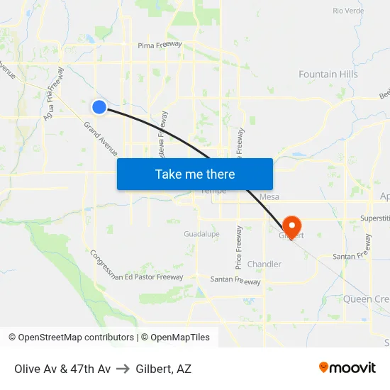 Olive Av & 47th Av to Gilbert, AZ map