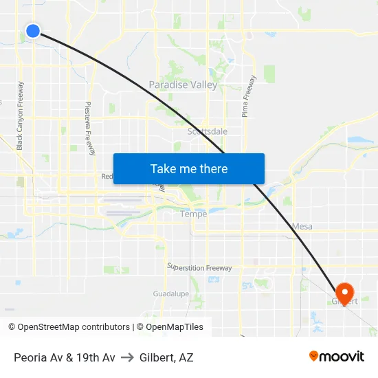Peoria Av & 19th Av to Gilbert, AZ map