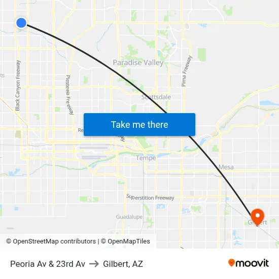 Peoria Av & 23rd Av to Gilbert, AZ map