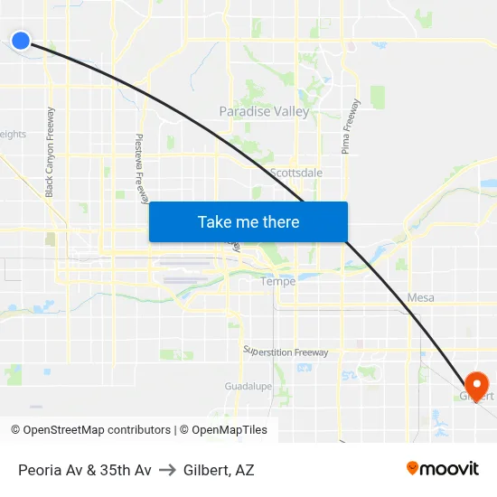 Peoria Av & 35th Av to Gilbert, AZ map