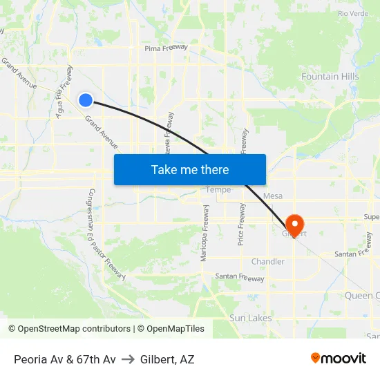 Peoria Av & 67th Av to Gilbert, AZ map