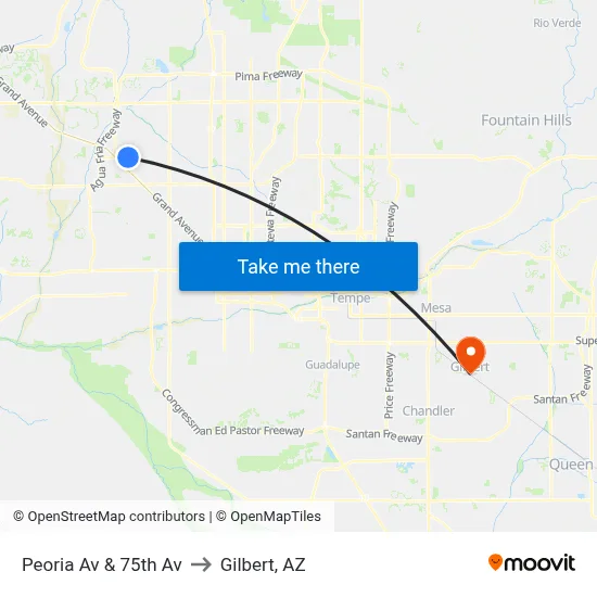 Peoria Av & 75th Av to Gilbert, AZ map