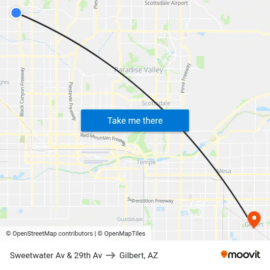 Sweetwater Av & 29th Av to Gilbert, AZ map