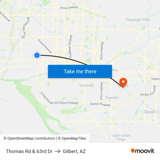 Thomas Rd & 63rd Dr to Gilbert, AZ map