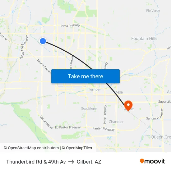 Thunderbird Rd & 49th Av to Gilbert, AZ map