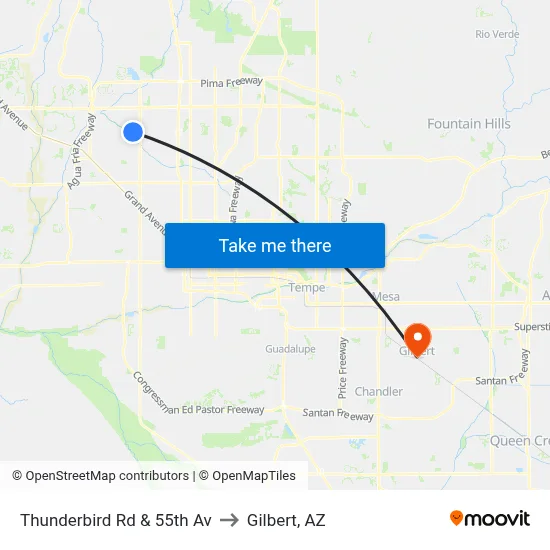 Thunderbird Rd & 55th Av to Gilbert, AZ map