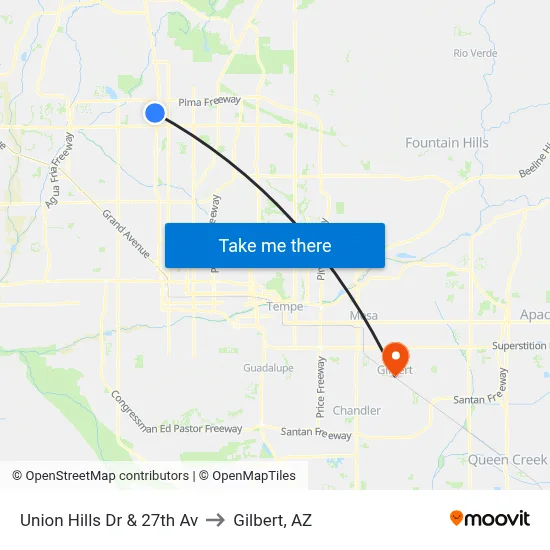Union Hills Dr & 27th Av to Gilbert, AZ map