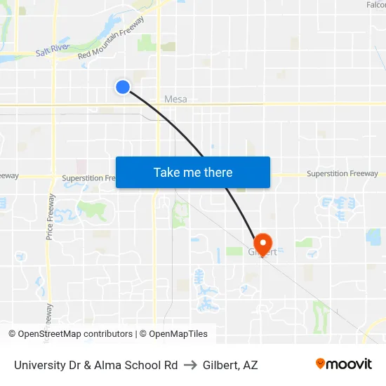 University Dr & Alma School Rd to Gilbert, AZ map