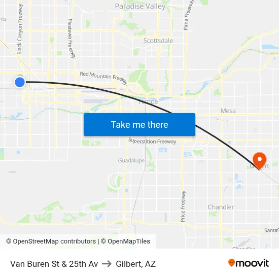 Van Buren St & 25th Av to Gilbert, AZ map
