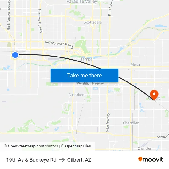 19th Av & Buckeye Rd to Gilbert, AZ map