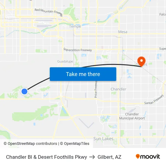 Chandler Bl & Desert Foothills Pkwy to Gilbert, AZ map