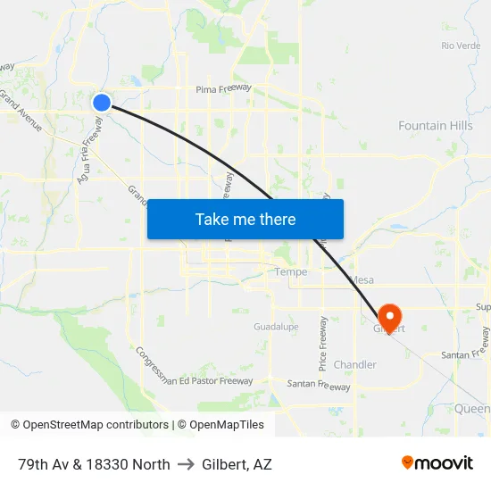 79th Av & 18330 North to Gilbert, AZ map