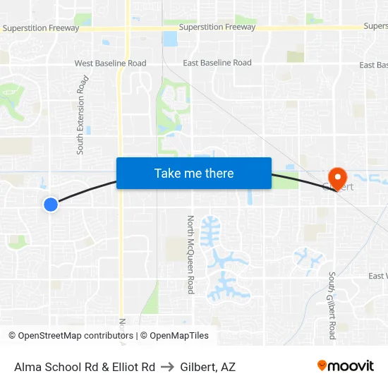 Alma School Rd & Elliot Rd to Gilbert, AZ map