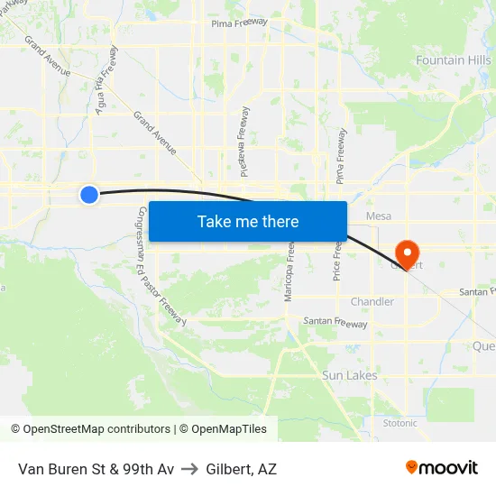 Van Buren St & 99th Av to Gilbert, AZ map