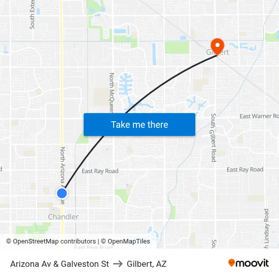 Arizona Av & Galveston St to Gilbert, AZ map