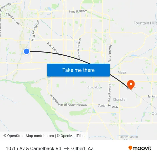 107th Av & Camelback Rd to Gilbert, AZ map