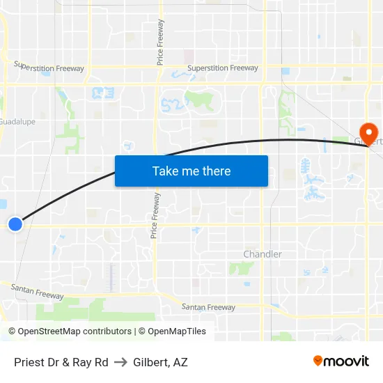 Priest Dr & Ray Rd to Gilbert, AZ map