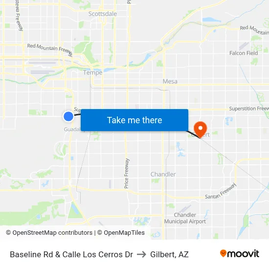 Baseline Rd & Calle Los Cerros Dr to Gilbert, AZ map