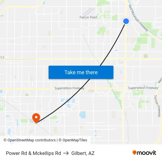 Power Rd & Mckellips Rd to Gilbert, AZ map