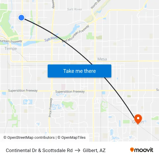 Continental Dr & Scottsdale Rd to Gilbert, AZ map