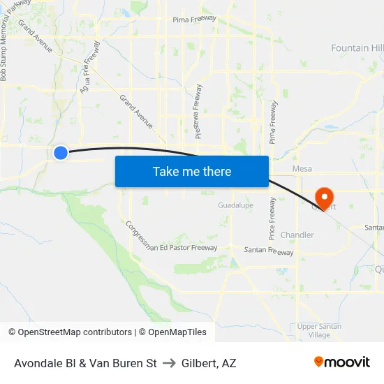 Avondale Bl & Van Buren St to Gilbert, AZ map