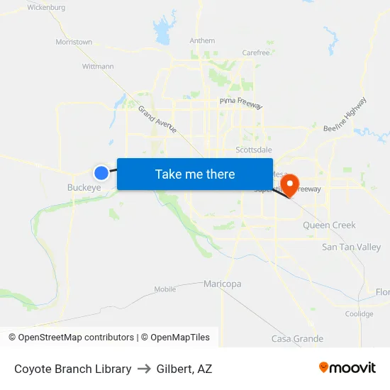 Coyote Branch Library to Gilbert, AZ map