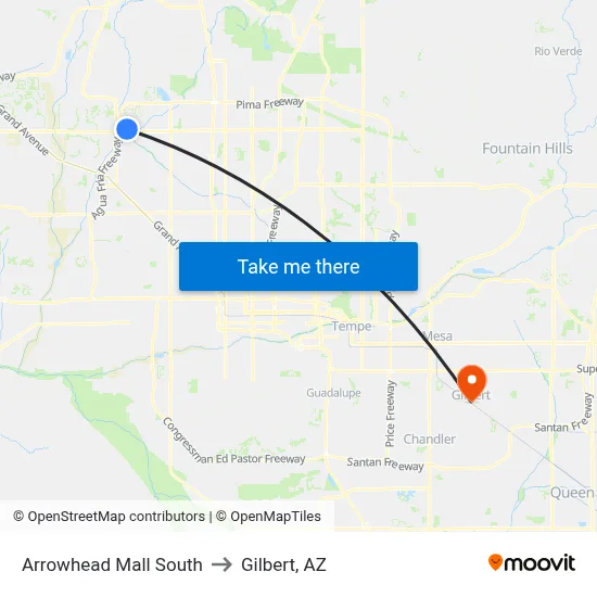 Arrowhead Mall South to Gilbert, AZ map