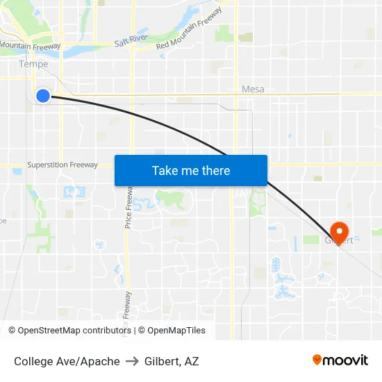 College Ave/Apache to Gilbert, AZ map