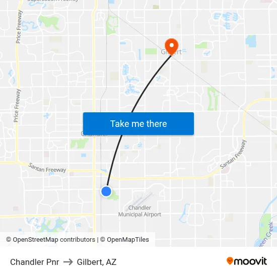 Chandler Pnr to Gilbert, AZ map
