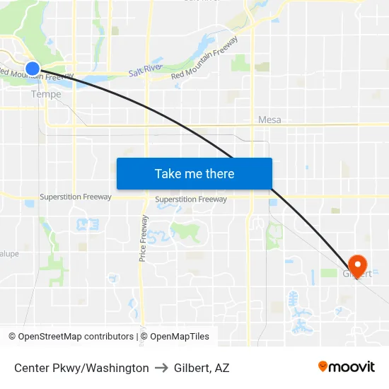 Center Pkwy/Washington to Gilbert, AZ map