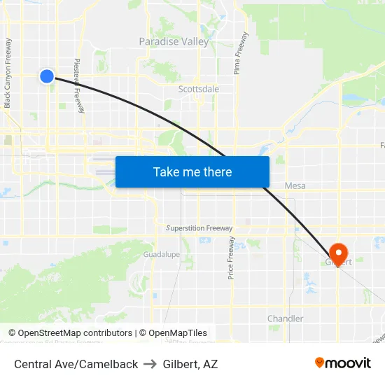 Central Ave/Camelback to Gilbert, AZ map
