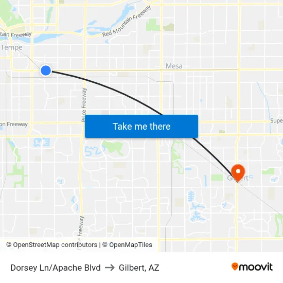 Dorsey Ln/Apache Blvd to Gilbert, AZ map