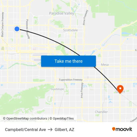 Campbell/Central Ave to Gilbert, AZ map