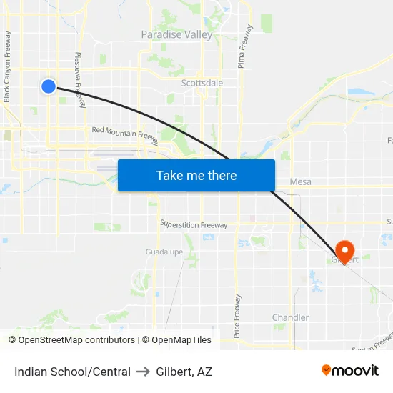 Indian School/Central to Gilbert, AZ map