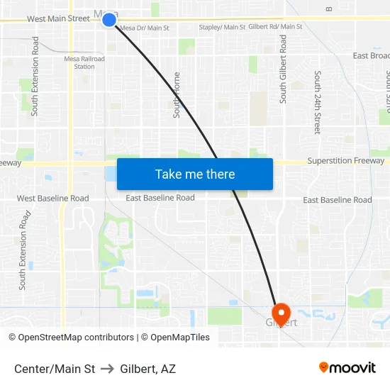 Center/Main St to Gilbert, AZ map