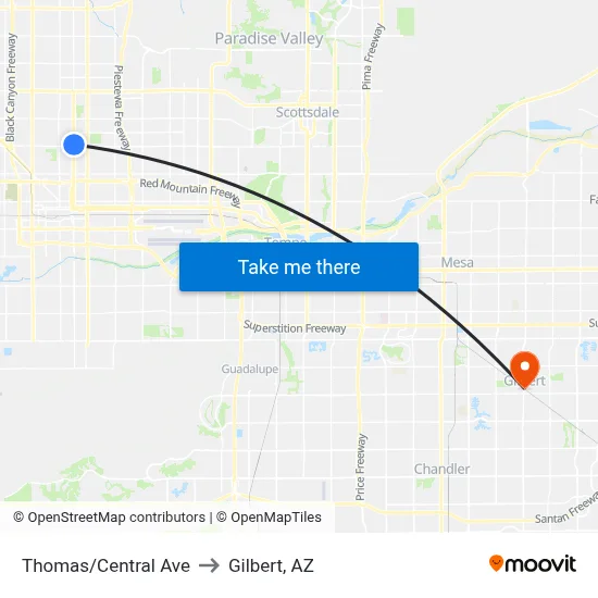 Thomas/Central Ave to Gilbert, AZ map