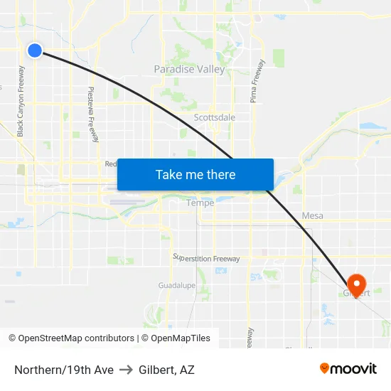 Northern/19th Ave to Gilbert, AZ map