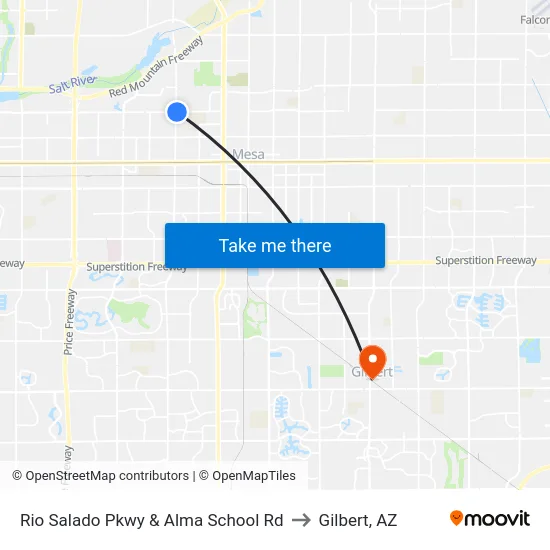 Rio Salado Pkwy & Alma School Rd to Gilbert, AZ map