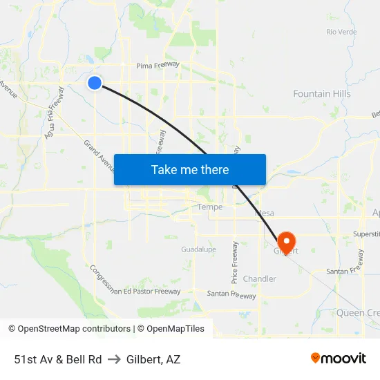 51st Av & Bell Rd to Gilbert, AZ map