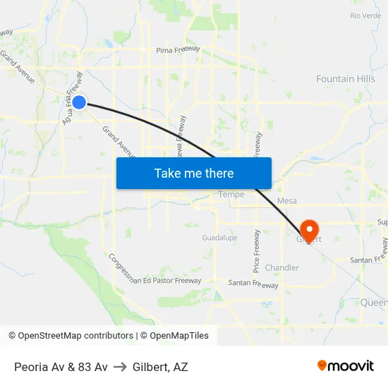 Peoria Av & 83 Av to Gilbert, AZ map