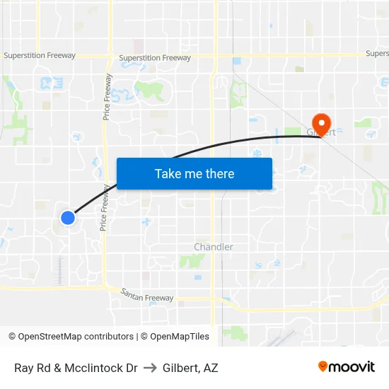 Ray Rd & Mcclintock Dr to Gilbert, AZ map