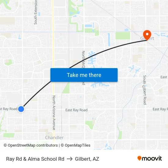 Ray Rd & Alma School Rd to Gilbert, AZ map
