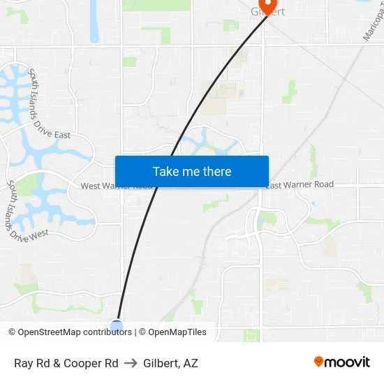 Ray Rd & Cooper Rd to Gilbert, AZ map