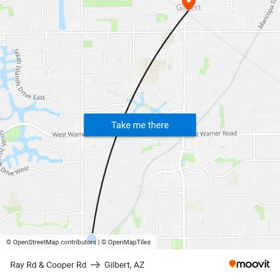 Ray Rd & Cooper Rd to Gilbert, AZ map