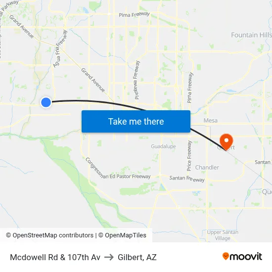 Mcdowell Rd & 107th Av to Gilbert, AZ map
